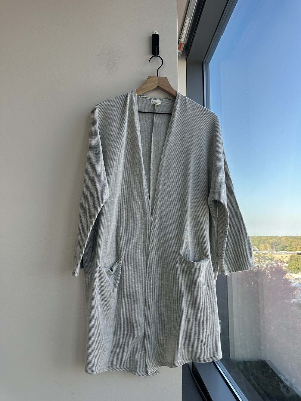 Donni Anthropologie Cotton Blend Gray Ribbed Sweater Cardigan One Size
